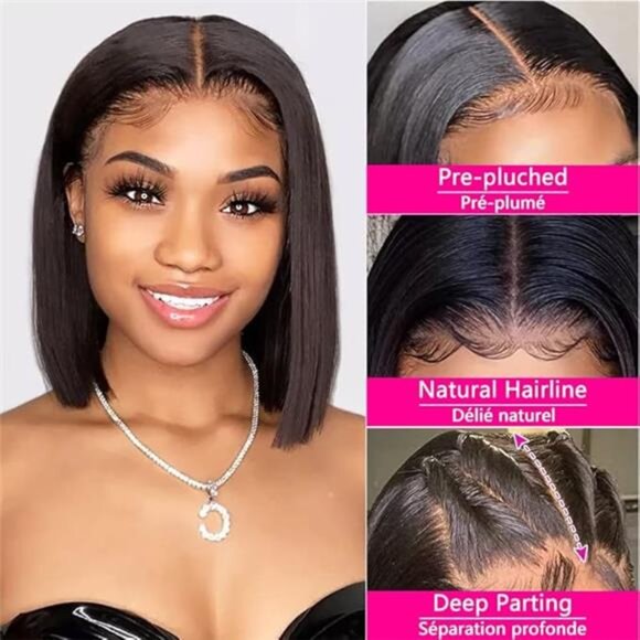 Bob Wig Lace Front Wigs Pre Plucked with Baby Hair 180% Density Short Bob Wigs - Picture 10 of 14